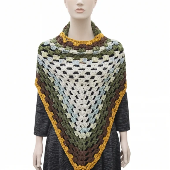 12-in-1 Granny Square Unique Shawl Cape Multicolor Crochet Wrap Fall Layering - Picture 10 of 17